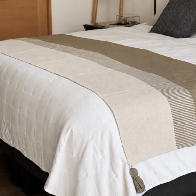 Piecera Bicolor Verde Militar 2 Plazas/King Algodón Tejido con Borlas 210 × 70 cm