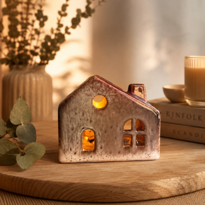 Casita Chimenea de Cerámica con Luz LED (pila incluida)