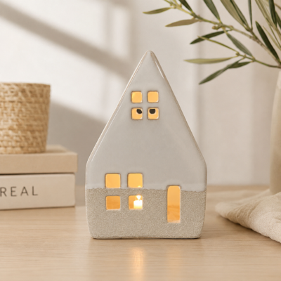 Casita de Cerámica con Luz LED (pila incluida)