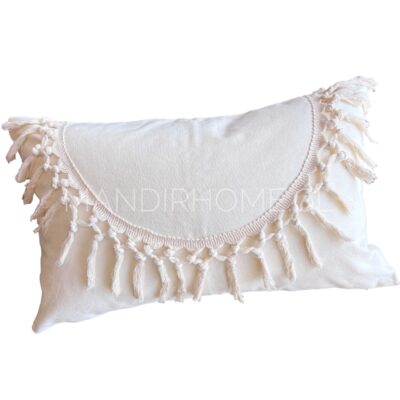 Funda Cojín Boho Tipo Macrame Crudo Curva Rectangular