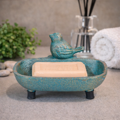 Jabonera de Hierro Fundido con Pajarito 13x6,5 cm | Estilo Vintage para Baño