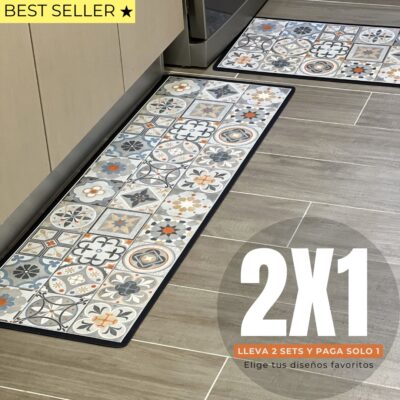 Set Alfombras de Cocina Mosaico Arena y agua Antideslizante y Absorbente | Anticharcos y Lavables